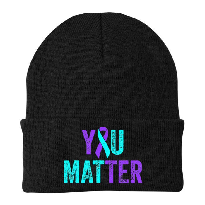 You Matter Suicide Prevention Teal Purple Awareness Ribbon Knit Cap Winter Beanie