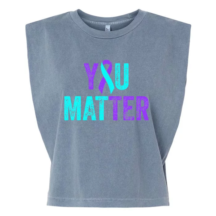 You Matter Suicide Prevention Teal Purple Awareness Ribbon Garment-Dyed Women's Muscle Tee