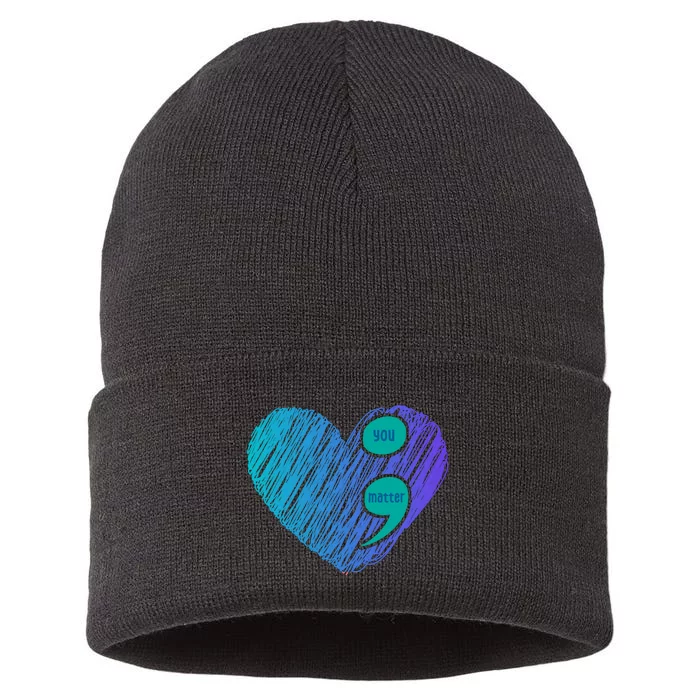 You Matter Semi Colon Heart Suicide Awareness Prevention Sustainable Knit Beanie