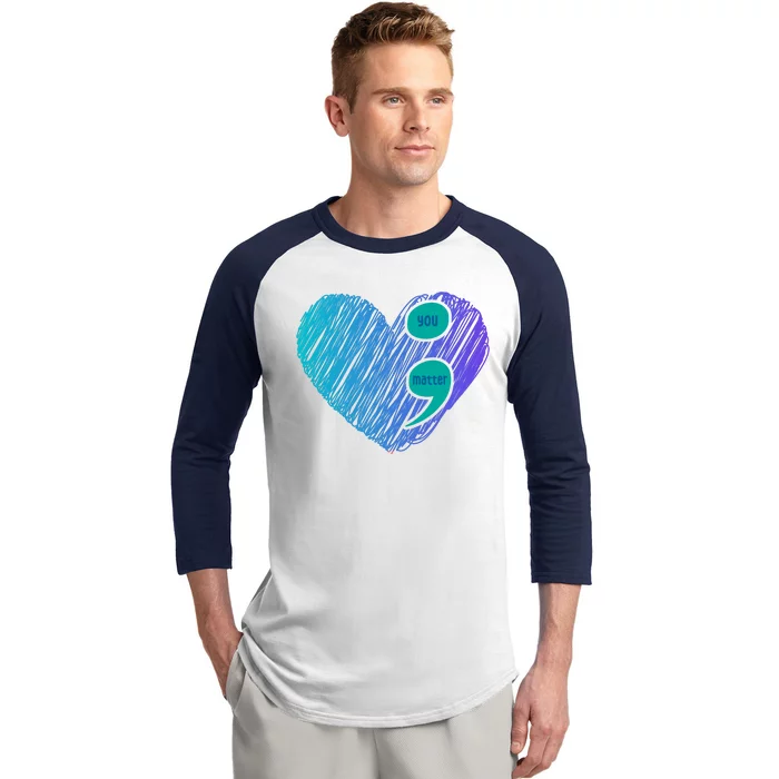 You Matter Semi Colon Heart Suicide Awareness Prevention Baseball Sleeve Shirt