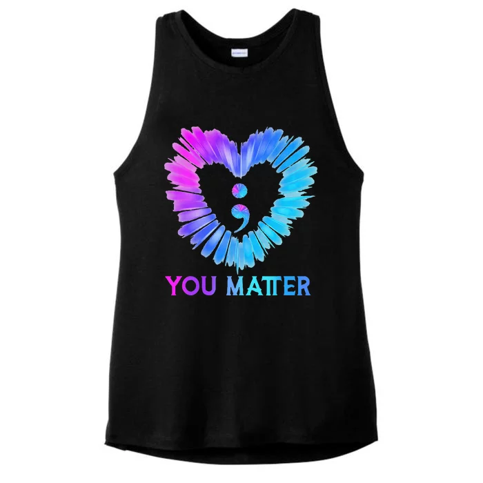 You Matter Suicide Prevention Awareness Teal Purple Heart Ladies Tri-Blend Wicking Tank