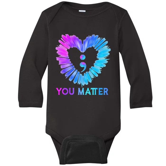 You Matter Suicide Prevention Awareness Teal Purple Heart Baby Long Sleeve Bodysuit