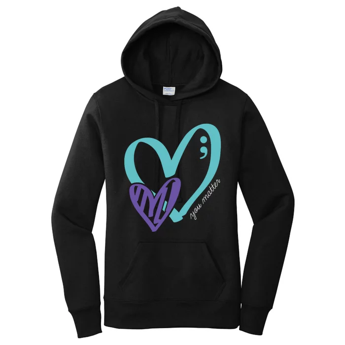 You Matter Suicide Prevention Awareness Teal Purple Heart Women's Pullover Hoodie