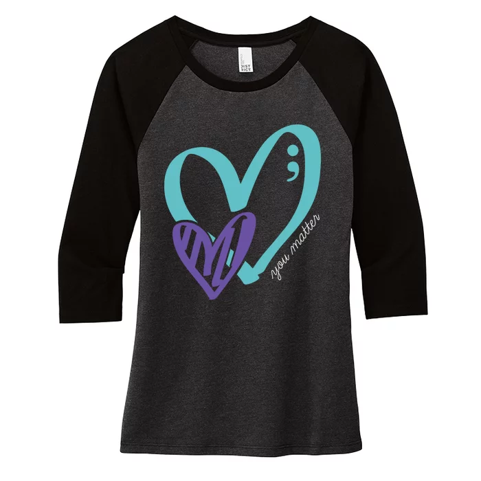 You Matter Suicide Prevention Awareness Teal Purple Heart Women's Tri-Blend 3/4-Sleeve Raglan Shirt