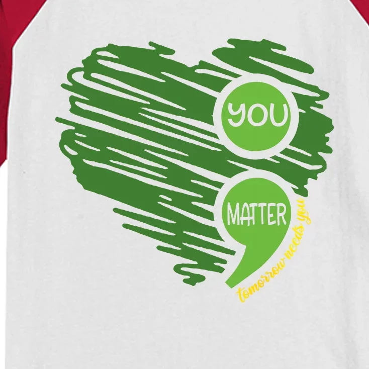 You Matter Semicolon Heart Retro Mental Health Awareness Kids Colorblock Raglan Jersey