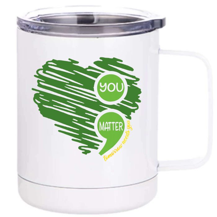 You Matter Semicolon Heart Retro Mental Health Awareness Front & Back 12oz Stainless Steel Tumbler Cup