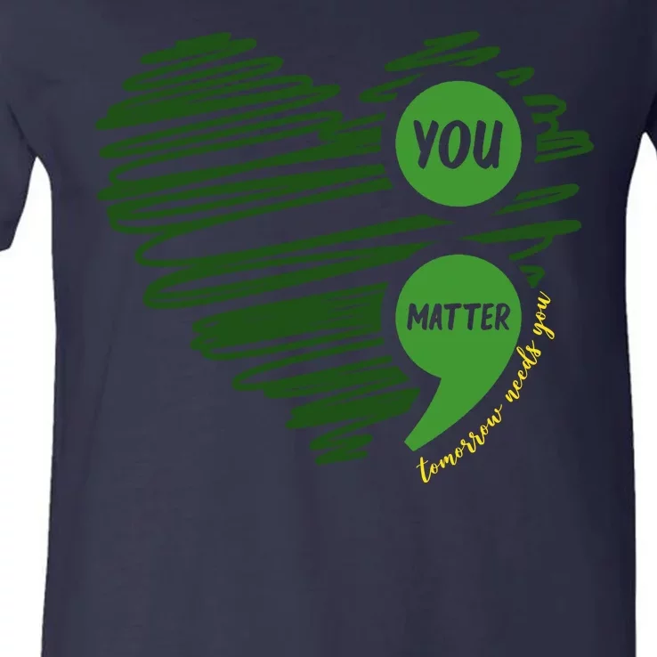 You Matter Semicolon Heart Mental Health Awareness V-Neck T-Shirt