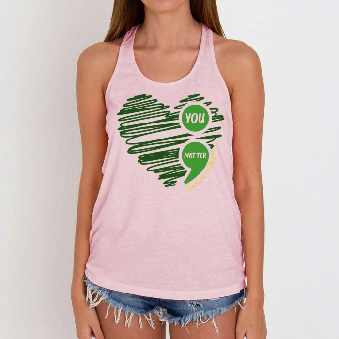 You Matter Semicolon Heart Mental Health Awareness Women's Knotted Racerback Tank