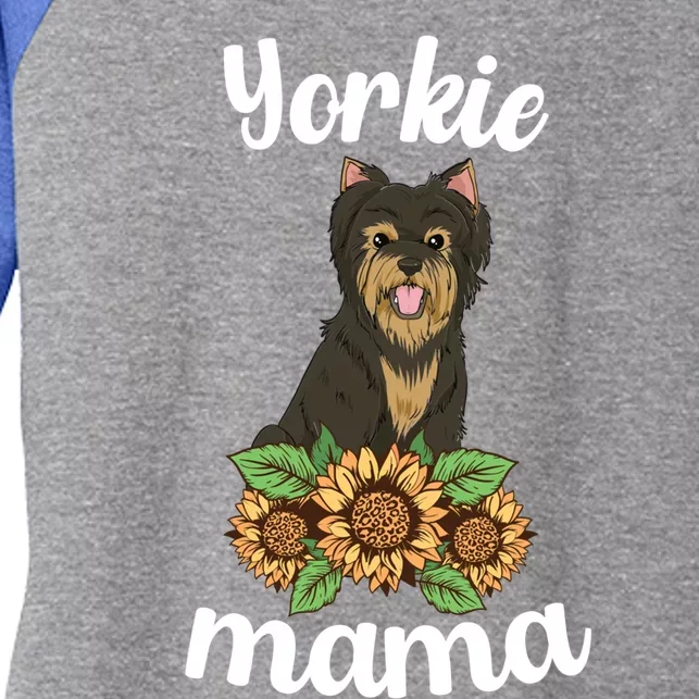 Yorkie Mama Sunflower Mothers Day Yorkshire Terrier Mom Fun Gift Women's Tri-Blend 3/4-Sleeve Raglan Shirt