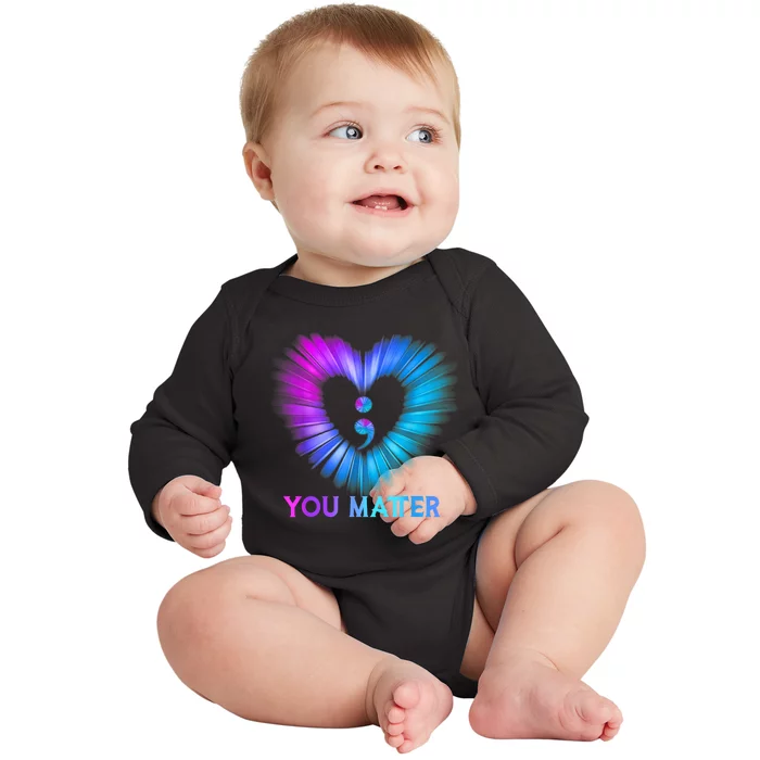 You Matter Suicide Prevention Awareness Teal Purple Heart Baby Long Sleeve Bodysuit