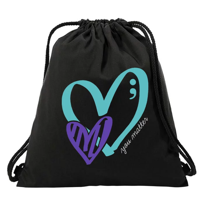 You Matter Suicide Prevention Awareness Teal Purple Heart Drawstring Bag