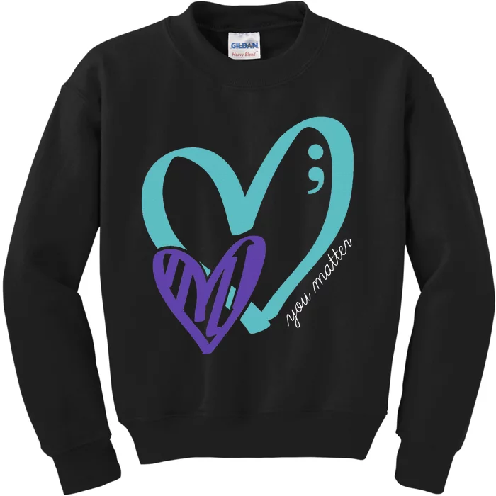 You Matter Suicide Prevention Awareness Teal Purple Heart Kids Sweatshirt