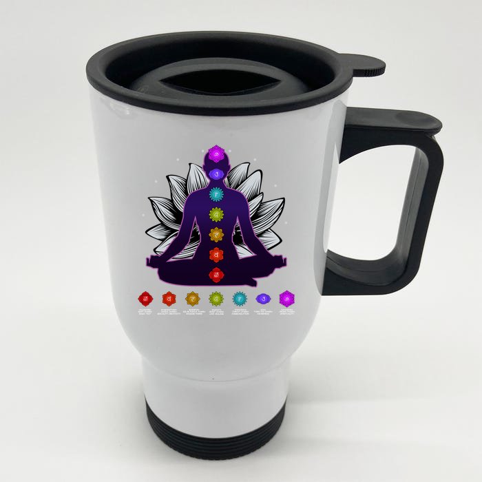 Yoga Meditation Seven Chakras Namaste Lotus Zen Spiritual Meaningful Gift Front & Back Stainless Steel Travel Mug