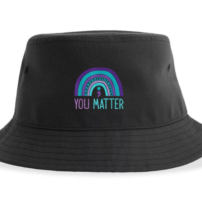 You Matter Semicolon Suicide Prevention Purple Teal Rainbow Sustainable Bucket Hat