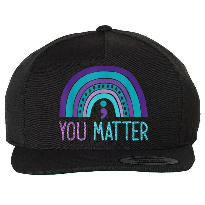 You Matter Semicolon Suicide Prevention Purple Teal Rainbow Wool Snapback Cap