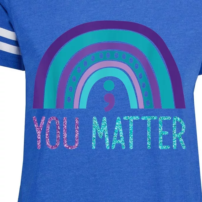 You Matter Semicolon Suicide Prevention Purple Teal Rainbow Enza Ladies Jersey Football T-Shirt