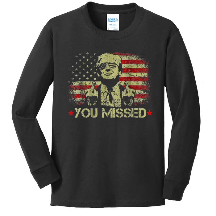 You Missed Trump 2024 Usa Merican Flag Kids Long Sleeve Shirt