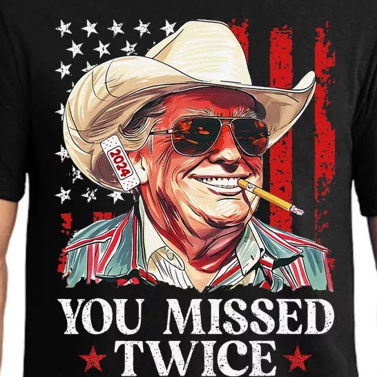 You Missed Twice Western Trump Cowboy Trump 2024 Us Flag Pajama Set