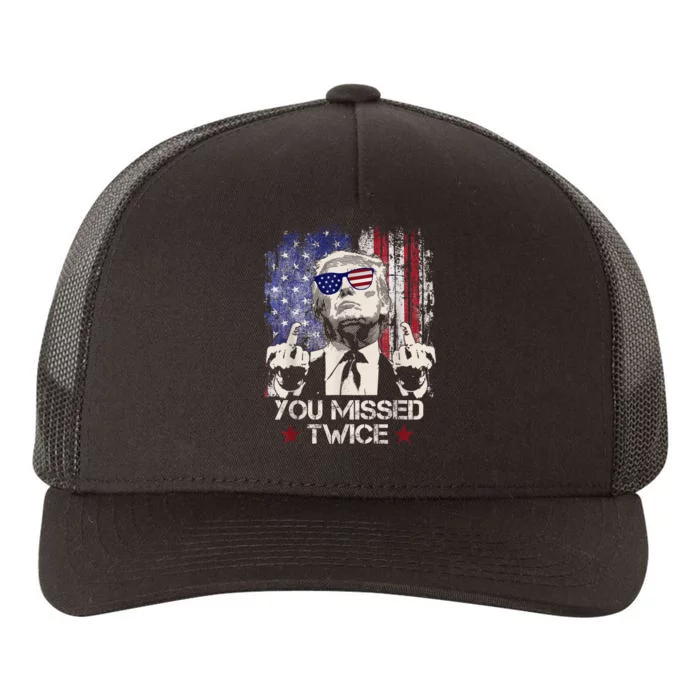 You Missed Twice Western Trump 2024 American Flag Yupoong Adult 5-Panel Trucker Hat