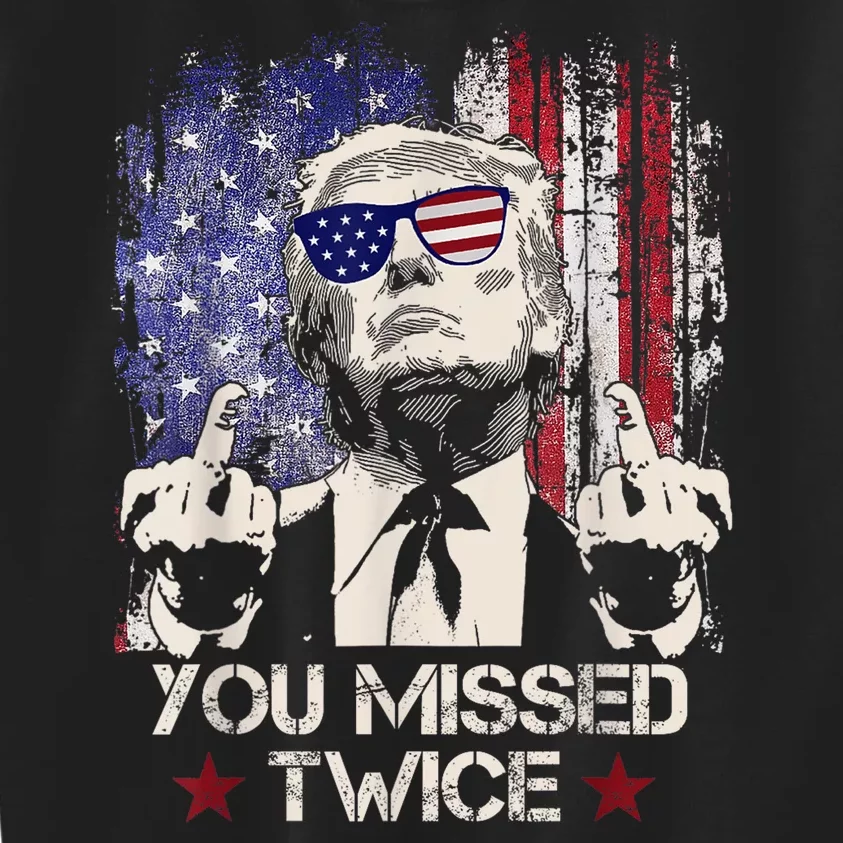 You Missed Twice Western Trump 2024 American Flag Kids Sweatshirt