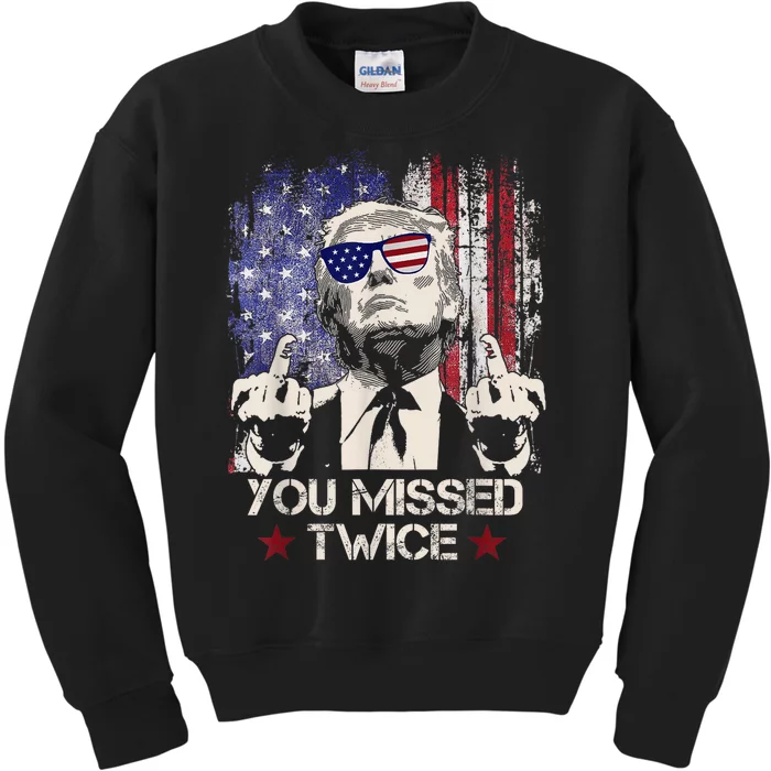 You Missed Twice Western Trump 2024 American Flag Kids Sweatshirt