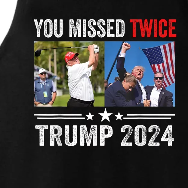 You Missed Twice Western Trump 2024 American Flag Ladies Tri-Blend Wicking Tank