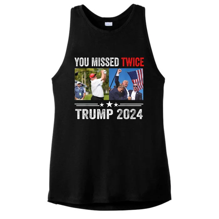 You Missed Twice Western Trump 2024 American Flag Ladies Tri-Blend Wicking Tank