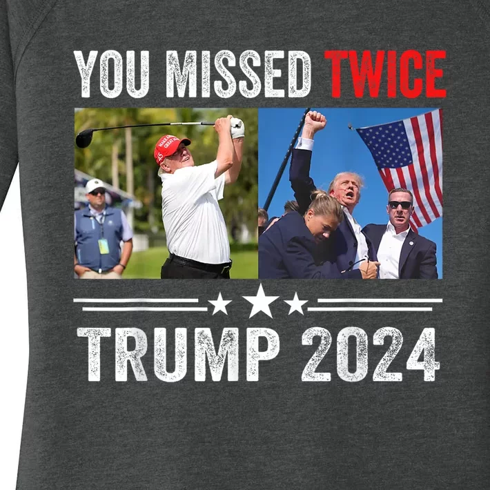 You Missed Twice Western Trump 2024 American Flag Women's Perfect Tri Tunic Long Sleeve Shirt