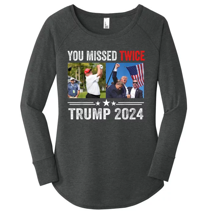 You Missed Twice Western Trump 2024 American Flag Women's Perfect Tri Tunic Long Sleeve Shirt