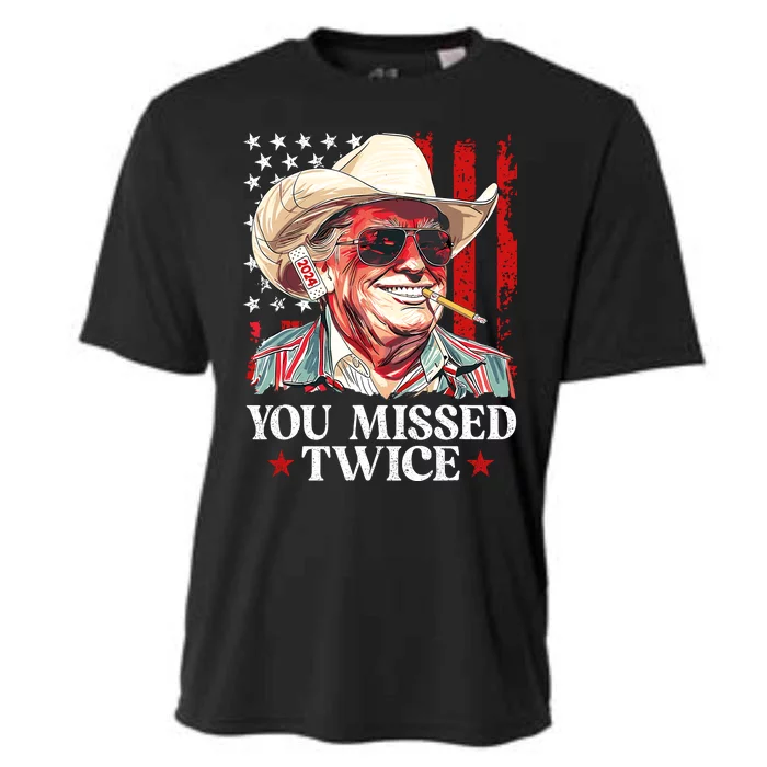 You Missed Twice Western Trump Cowboy Trump 2024 Us Flag Cooling Performance Crew T-Shirt