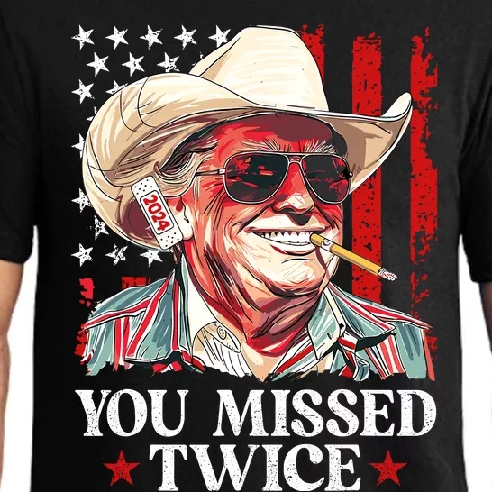 You Missed Twice Western Trump Cowboy Trump 2024 Us Flag Pajama Set