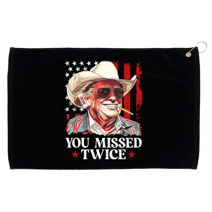 You Missed Twice Western Trump Cowboy Trump 2024 Us Flag Grommeted Golf Towel