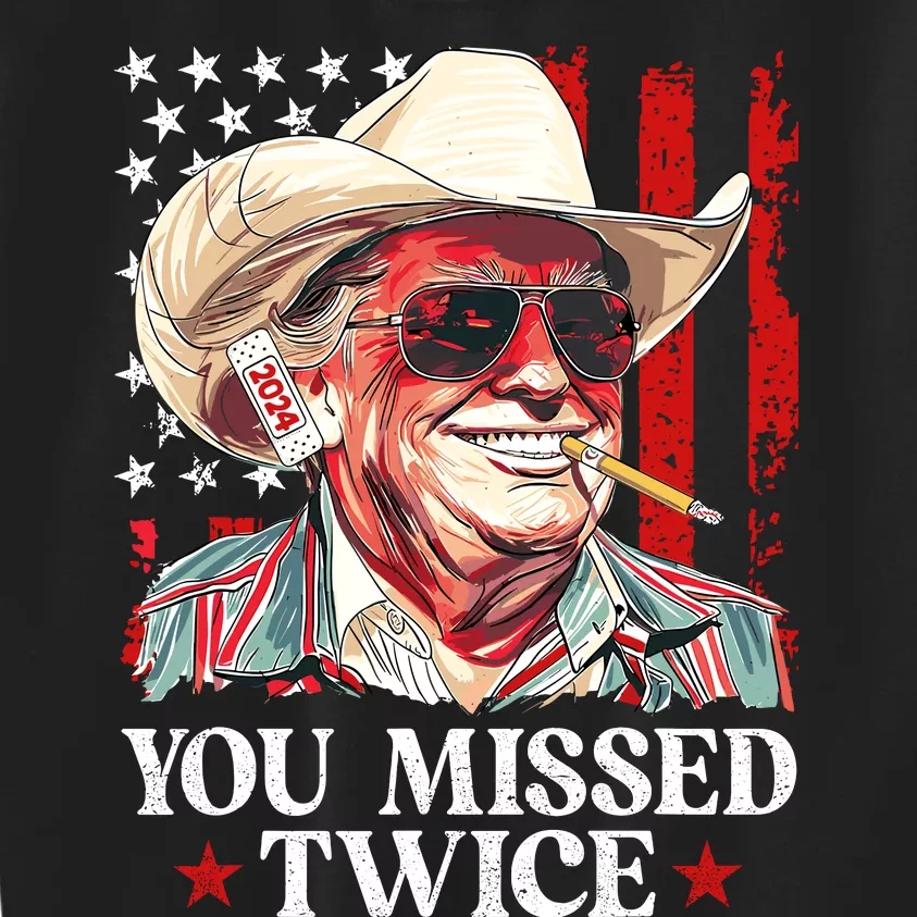 You Missed Twice Western Trump Cowboy Trump 2024 Us Flag Kids Sweatshirt