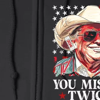 You Missed Twice Western Trump Cowboy Trump 2024 Us Flag Full Zip Hoodie