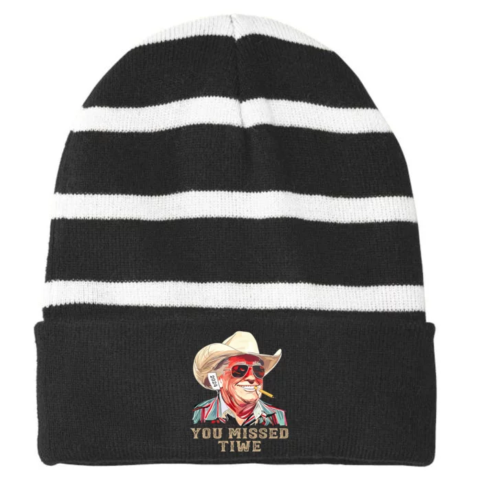 You Missed Twice Striped Beanie with Solid Band