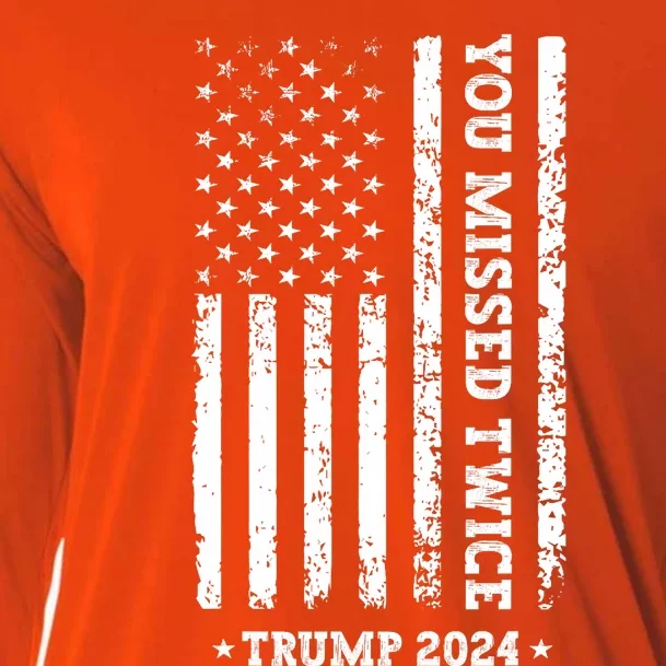 You Missed Twice You Missed Again Trump 2024 Us Flag Cooling Performance Long Sleeve Crew