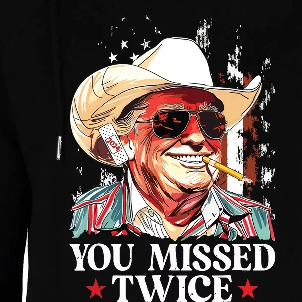 You Missed Twice Western Trump Cowboy Trump 2024 Us Flag Womens Funnel Neck Pullover Hood