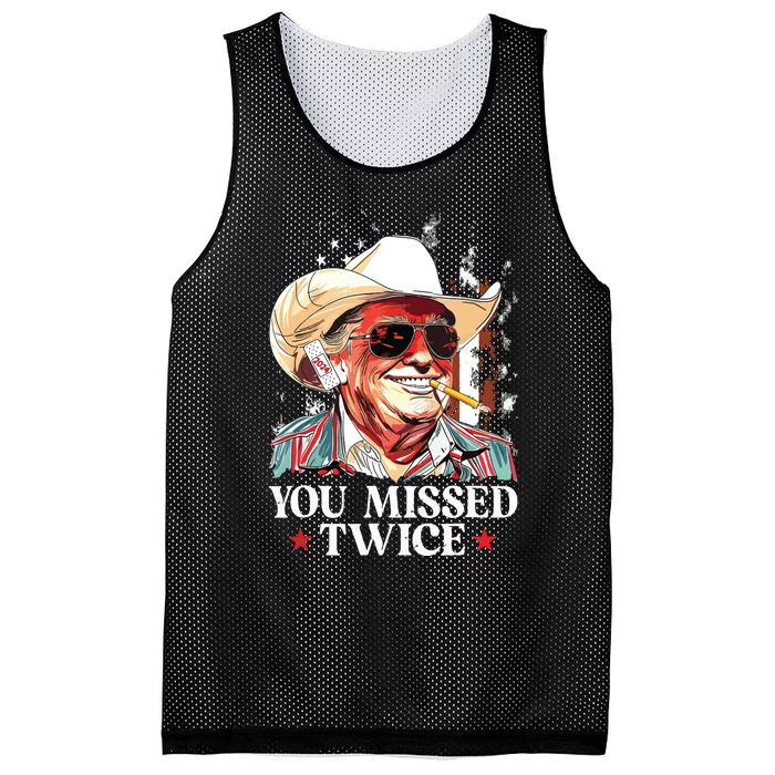 You Missed Twice Western Trump Cowboy Trump 2024 Us Flag Mesh Reversible Basketball Jersey Tank