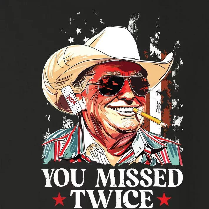 You Missed Twice Western Trump Cowboy Trump 2024 Us Flag Toddler Long Sleeve Shirt