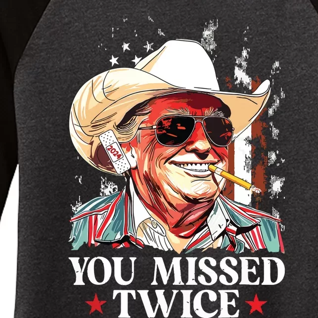 You Missed Twice Western Trump Cowboy Trump 2024 Us Flag Women's Tri-Blend 3/4-Sleeve Raglan Shirt