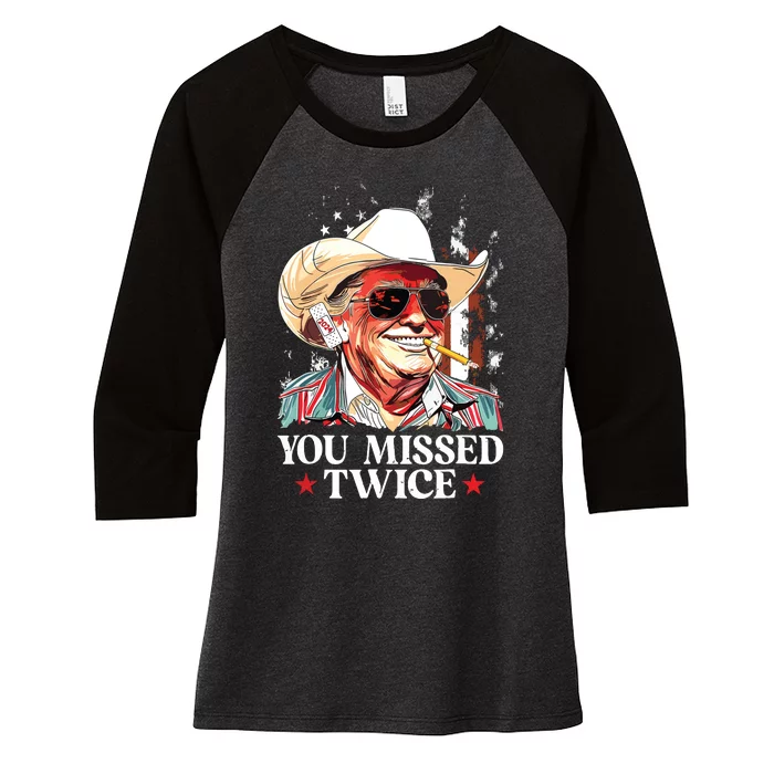 You Missed Twice Western Trump Cowboy Trump 2024 Us Flag Women's Tri-Blend 3/4-Sleeve Raglan Shirt