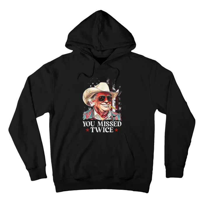 You Missed Twice Western Trump Cowboy Trump 2024 Us Flag Hoodie