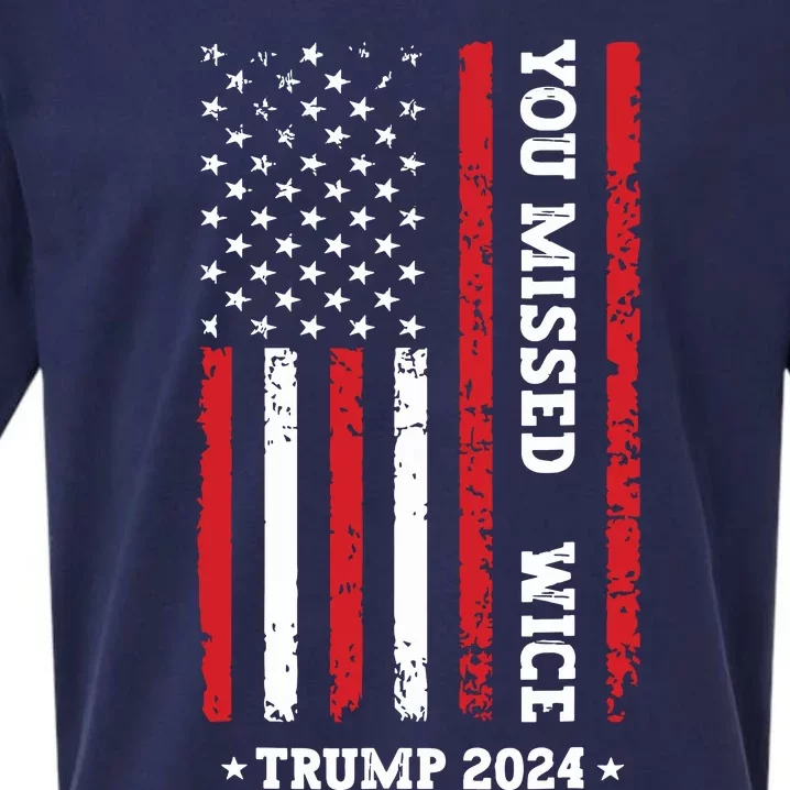 You Missed Twice You Missed Again Trump 2024 Us Flag Sueded Cloud Jersey T-Shirt