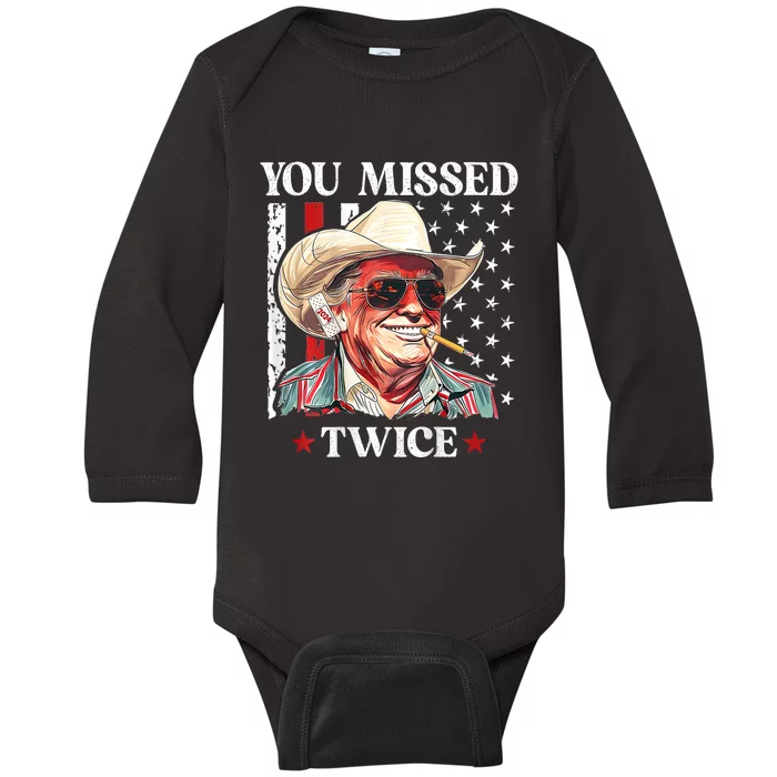 You Missed Twice Western Trump Cowboy Trump 2024 Baby Long Sleeve Bodysuit