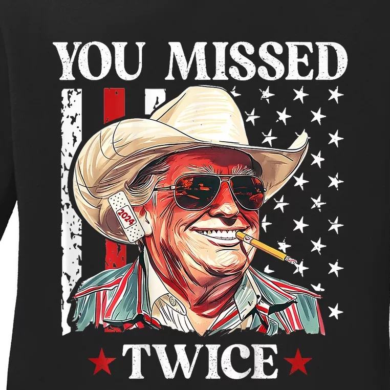 You Missed Twice Western Trump Cowboy Trump 2024 Ladies Long Sleeve Shirt