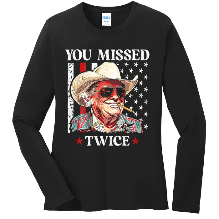 You Missed Twice Western Trump Cowboy Trump 2024 Ladies Long Sleeve Shirt