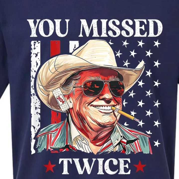 You Missed Twice Western Trump Cowboy Trump 2024 Sueded Cloud Jersey T-Shirt