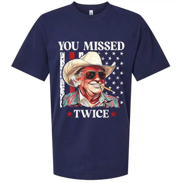 You Missed Twice Western Trump Cowboy Trump 2024 Sueded Cloud Jersey T-Shirt