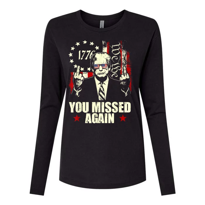 You Missed Twice You Missed Again 20 Trump Vance Election Womens Cotton Relaxed Long Sleeve T-Shirt