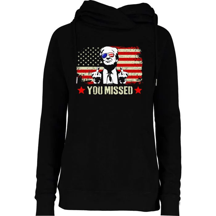 You Missed Usa Flag Donald Trump 2024 Rally Proud American Presidential Election Womens Funnel Neck Pullover Hood